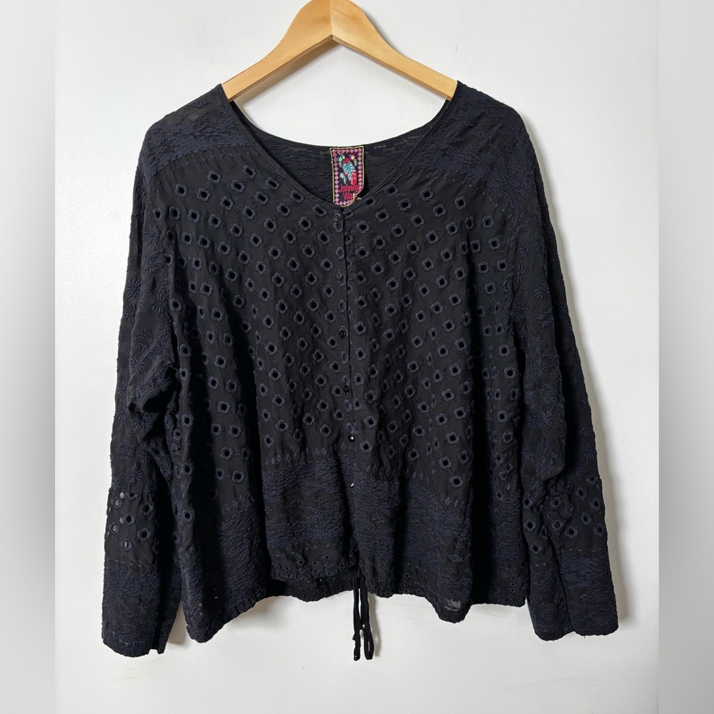 Johnny Was Eyelet Top blouse Black Size 2x